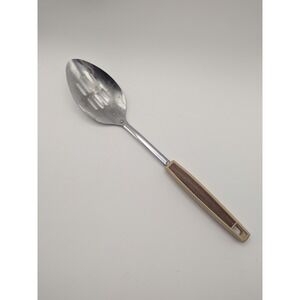 Vintage Slotted Serving Spoon Stainless Steel Faux Wood Handle Japan MCM Retro